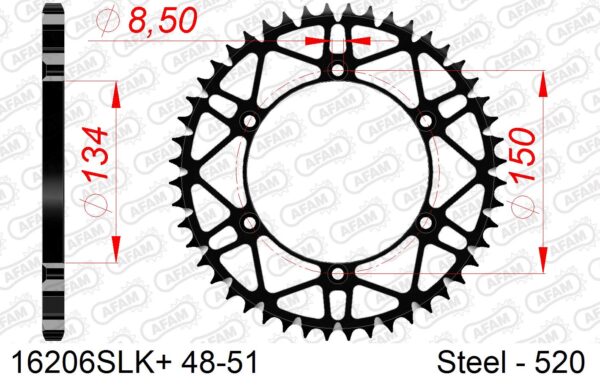 AFAM achtertandwiel staal met moddergroef Kawasaki KX/KXF 125/250/450