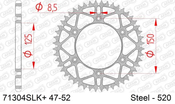 AFAM achtertandwiel staal met moddergroef KTM SX/SX-F/EXC/EXC-F 1990- & Husqvarna TC/FC/FE/TE 125/150/250/350/450/501 2014-